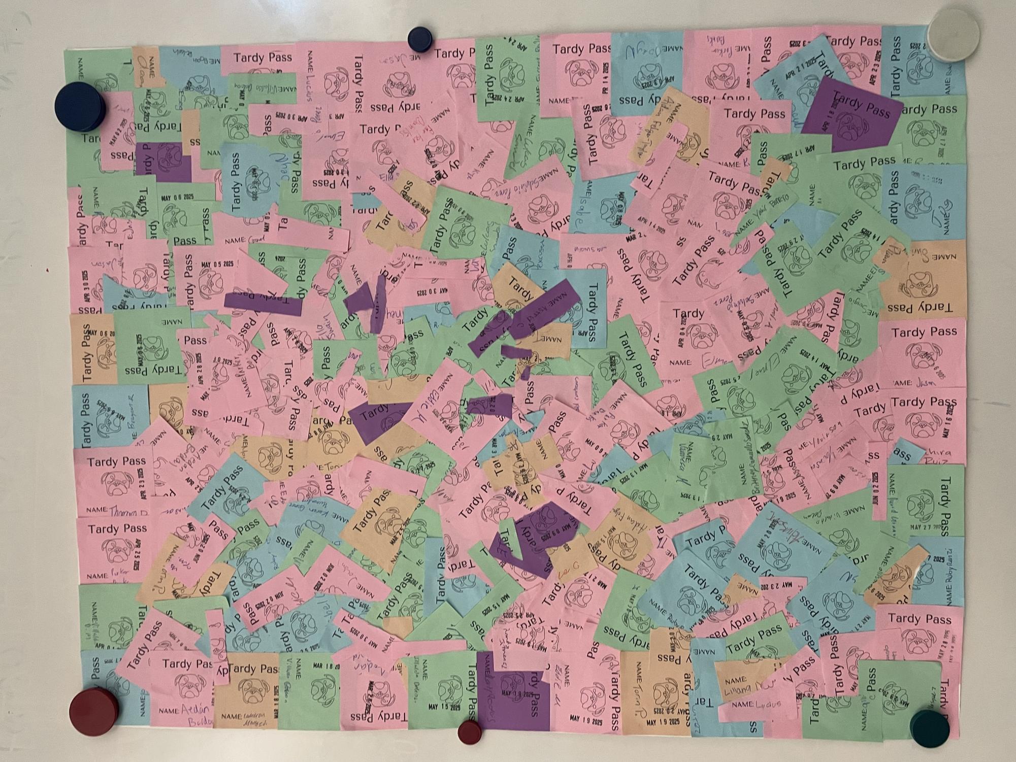 Mr. Simmons's "Tardy pass collage"